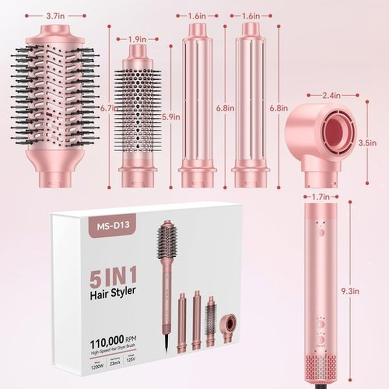 HydraStyl 5 in 1 Hot Air Styler, Hair Dryer Brush with Auto Wrap Curler, 110,000 RPM High-Speed Blow Dryer Styler, Frizz-Free Styling for All Hair Types-Straight, Wavy & Curly, No Heat Damage, 1200W
