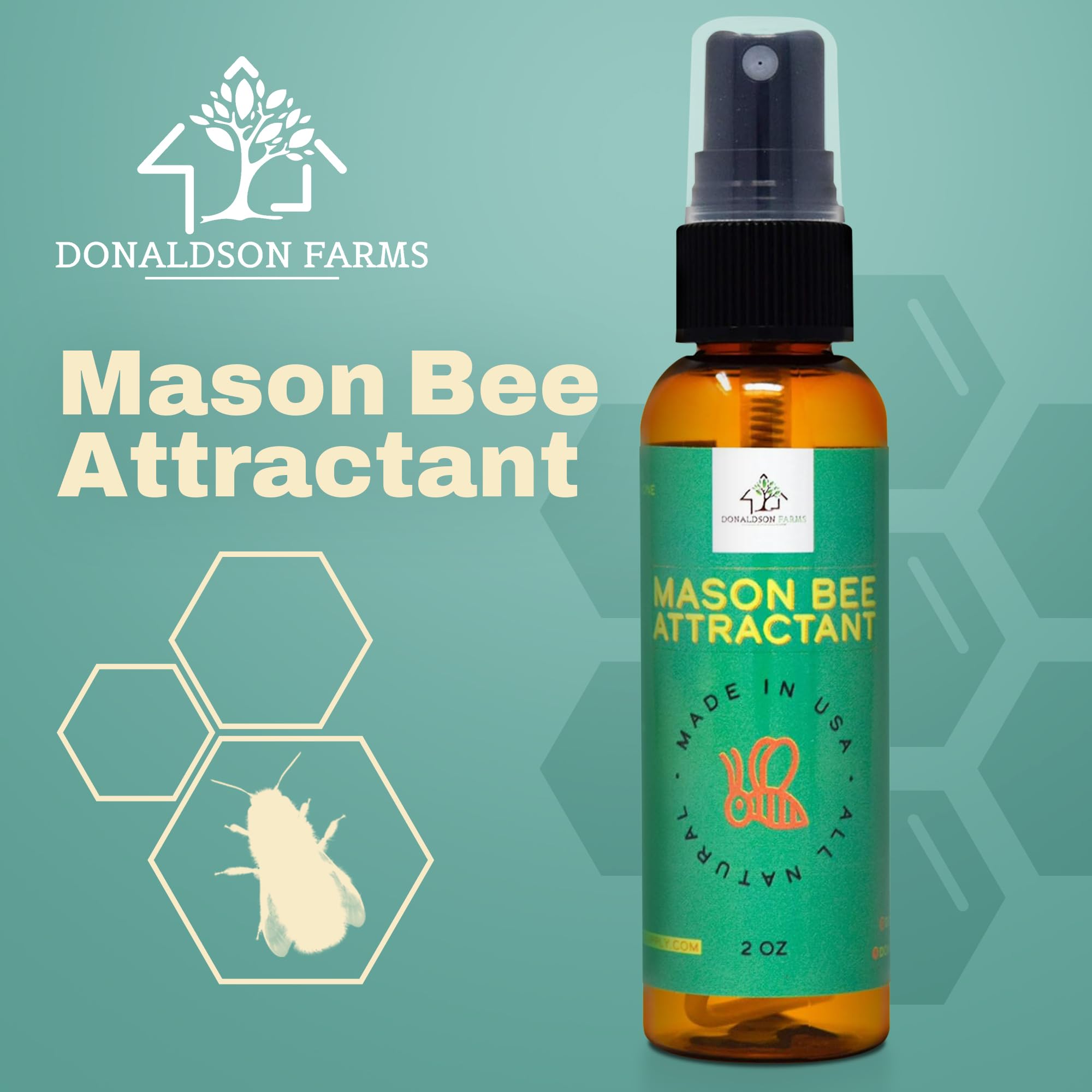 Donaldson Farms Mason Bee Attractant Spray – Made with Natural Lemongrass Oil to Lure Pollinating Bees, Easy to Use Garden Spray for Bee Houses, Nests, Flowering Plants & Fruit Trees – 2 oz