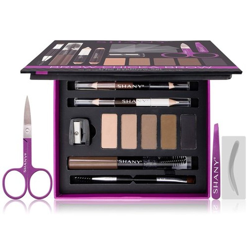 SHANY Brow Chicka Brow Eyebrow Set - 17 Piece Eyebrow Makeup Kit with Brow Powder, Brow Gel, Dual Ended Pencils, Stencils, Scissors, and Tweezers - All Hair Colors