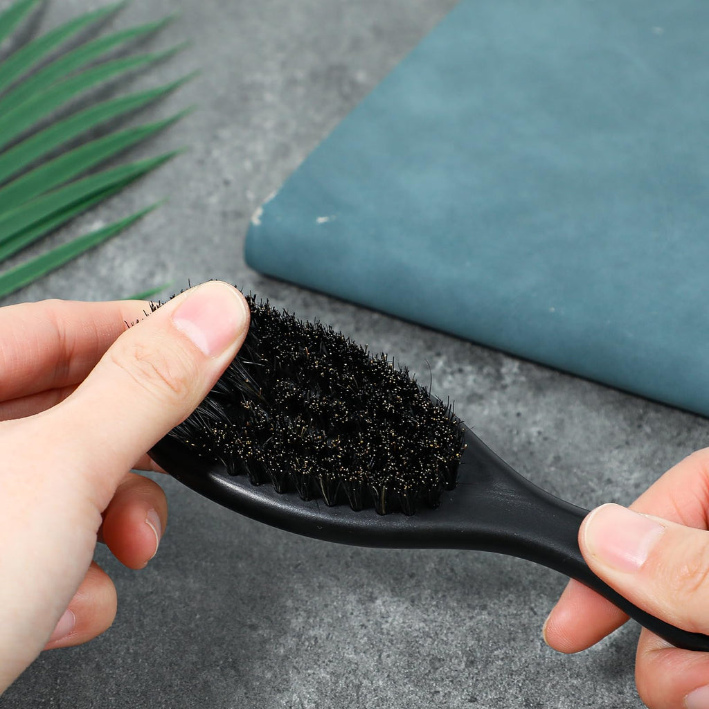 FAIRY CORA Barber Brush Set, 2 PCS Beard Styling Brush with Soft Bristles, Neck Duster and Cleaning Brush for Men's Grooming, Professional Grooming Tools with Sturdy ABS Handle, Black