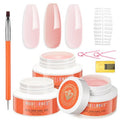 modelones Builder Nail Gel 3 Colors, Clear Nude Pink Builder Hard Gel Nail Kit with Dual End Brush, Acrylic Clamps, 100PCS Paper Forms for Building Sculpting LED Cured Extension Apex