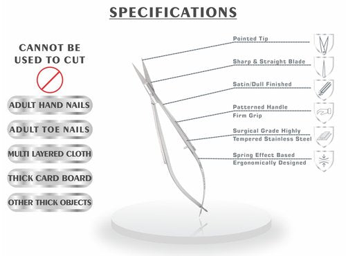 SILLVER Cuticle Nail Scissors Extra Fine Straight Eyebrow Scissors, Spring Action Embroidery Sewing Grooming Scissors for Beard, Eyelash, Mustache, Dry Skin, Manicure