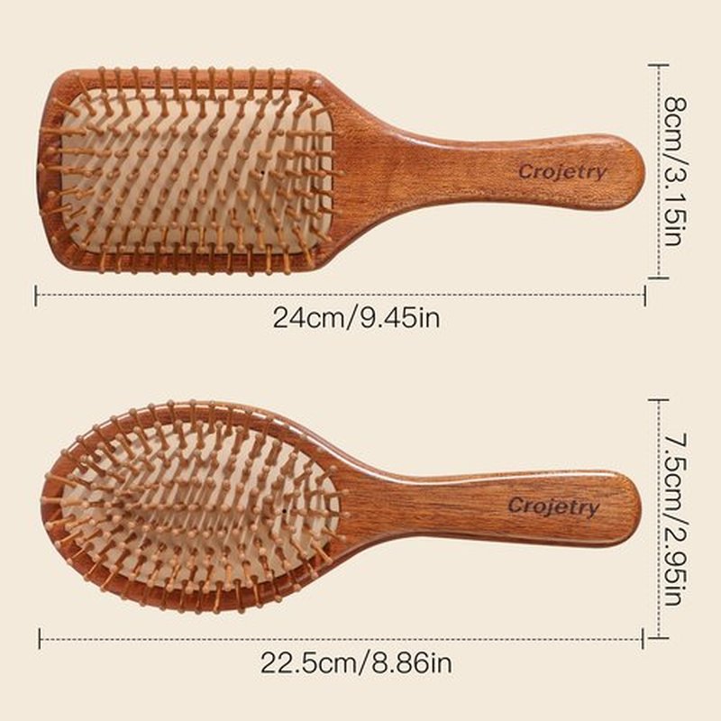 2-Piece Bamboo Hair Brush Set for Hair Growth (Oval & Square) - Natural Wooden Scalp Massage Brush with Bamboo Bristles,Detangling Hairbrush for Women,Men,All Hair Types - Ergonomic Handle