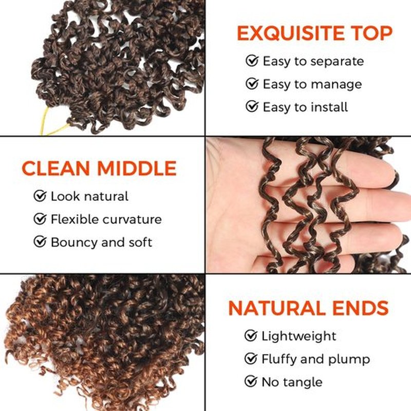 10 Inch Yanky Twist Crochet Hair for Black Women 7 Packs Pre-looped Mini Passion Twist Hair Short Boho with Curly Ends Synthetic Kinky Brown Spring Twist Crochet Hair（10 Inch,OT30#)