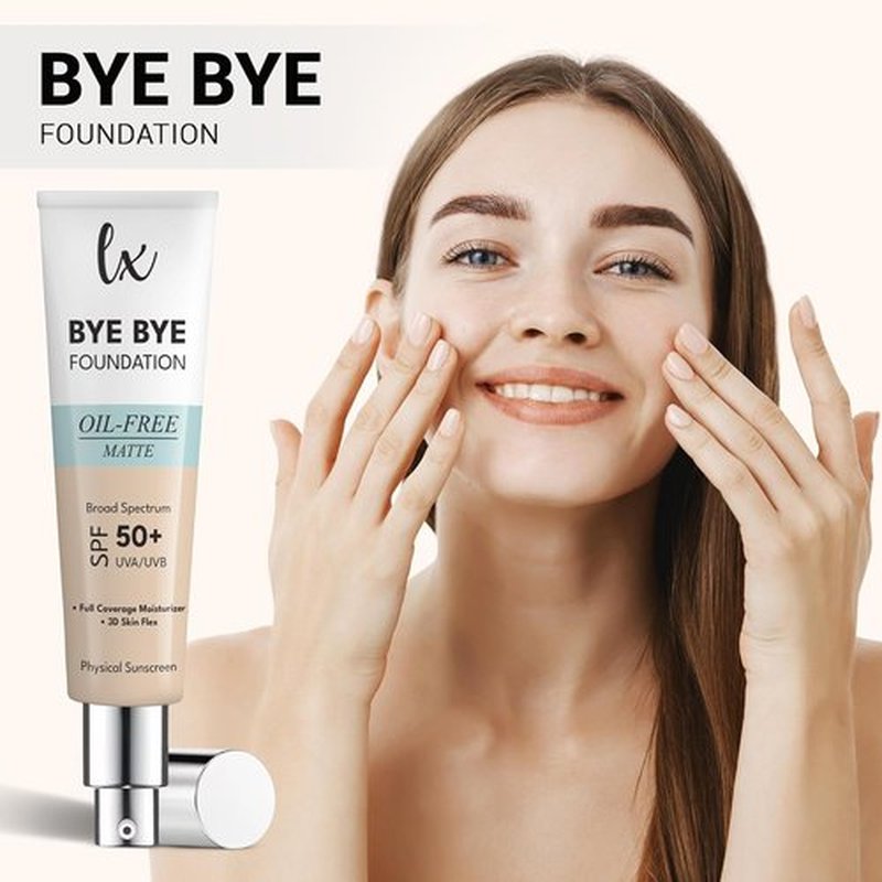 Lx Blend Bye Bye Foundation - Oil-Free Matte Coverage Moisturizer with SPF 50 | Medium, 1 FL OZ