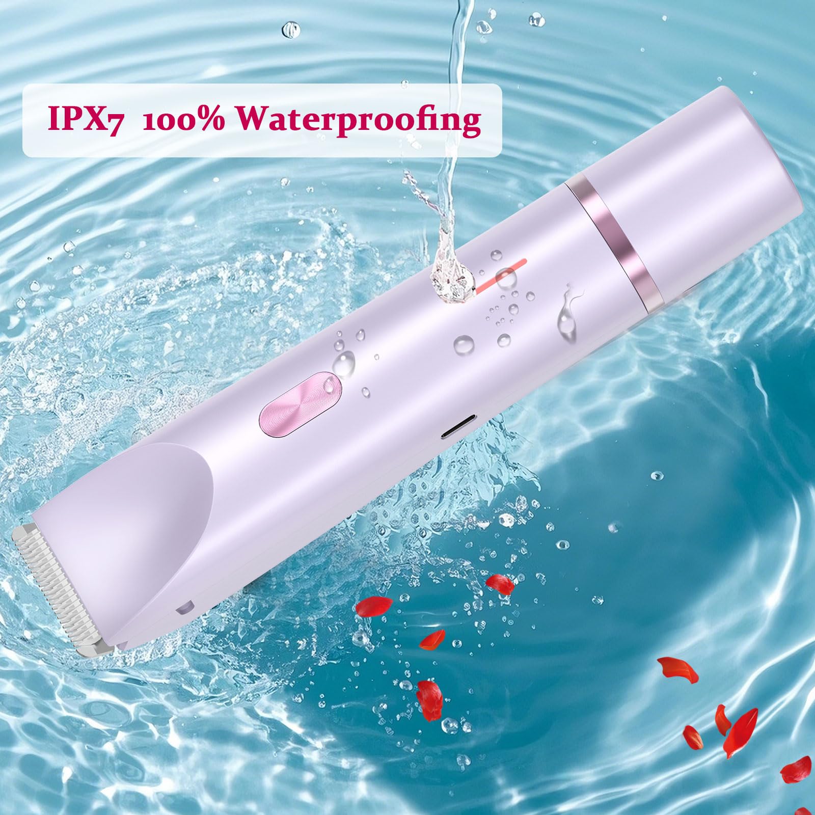 RIYUETAN Bikini Trimmer for Women Electric Razors for Women, Double Head Dual Purpose Hair Trimmer Ipx7 Waterproof Wet & Dry Use,Womens Electric Shaver for Legs Underarm (Pink) (Purple)