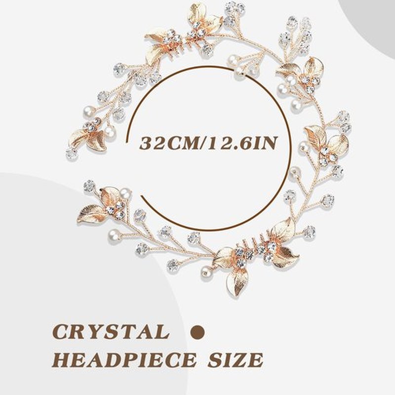 PTORIZNY Crystal Wedding Hair Comb Rhinestone Pearl Bride Hair Combs Gold Side Hair Combs Leaf Pearl Headpiece Bridal Hair Accessories for Women Christmas hair accessories