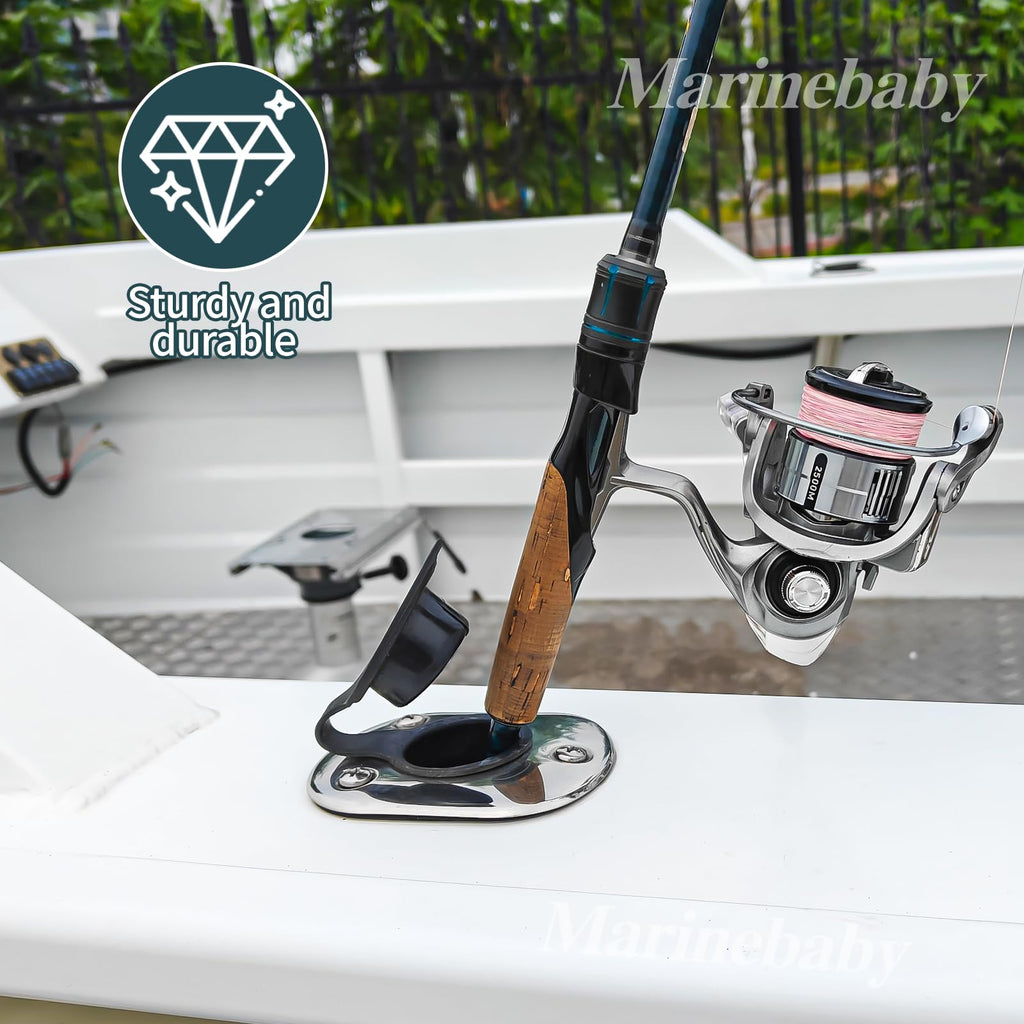 Marinebaby 2 Pcs Flush Mounting Fishing Rod Holders, 90 Degree Stainless Steel with Rubber Cap, Liner and Gasket, Screws Included