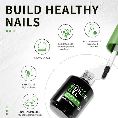 Love easy Hema Free Builder Gel for Nails Hypoallergenic & Odorless - Thickness Nail Strengthener & Extender | 28-Day Chip Resistance