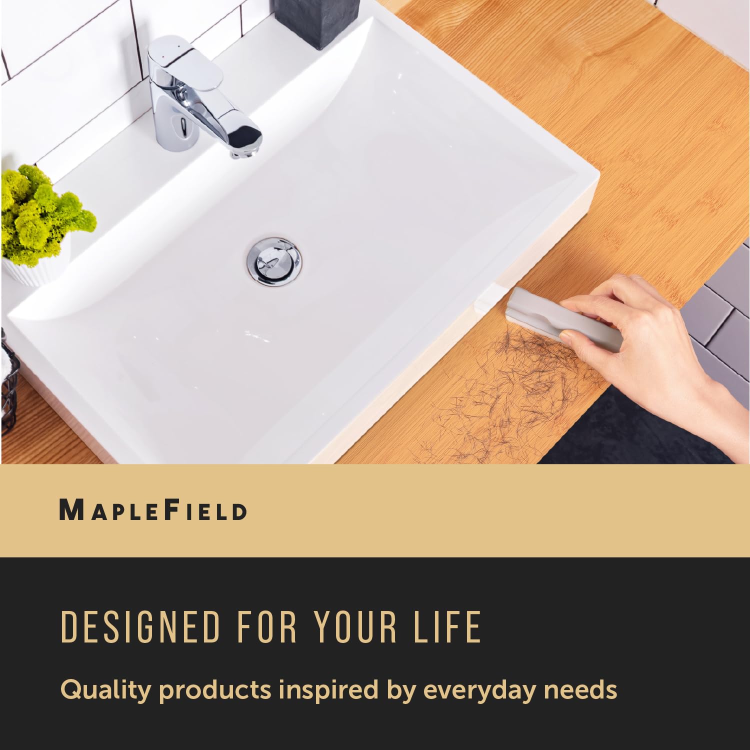 Maplefield Beard Bar Cleaning Tool - Wooden Handle & Soft Sponge Hair Cleaning Sponge - Effortless Countertop Tidying & Hair Collector for Sink - Razor Rinser & Sink Rinse Tool for Shaving - Pack of 1