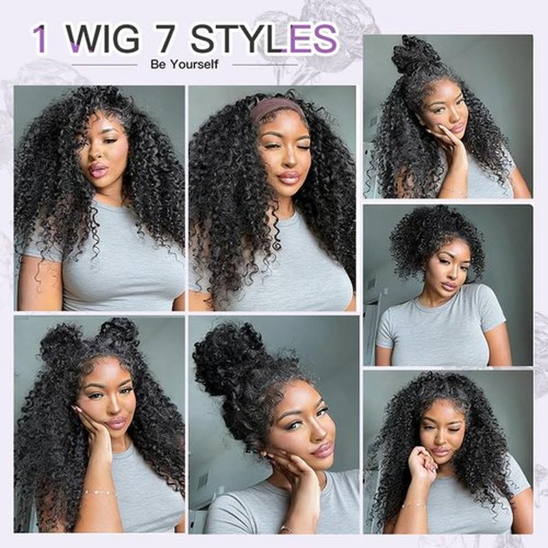 Ali Grace 20 Inch 250% Density Kinky Curly Half Wig Human Hair 3 In 1 Drawstring Seamless Flip Over Half Wigs For Women Glueless Wigs Beginner Friendly Half Curly Human Hair Wig Natural Black