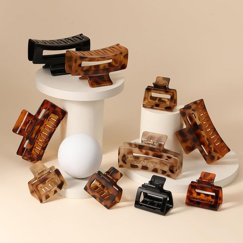 10 Pack Square Claw Clips, Big and Small Rectangle Hair Claw Clips, Non-slip Matte Large Hair Clips for Women, Strong Hold Claw Clips for Thick Thin Hair Accessories (Leopard Print Color)