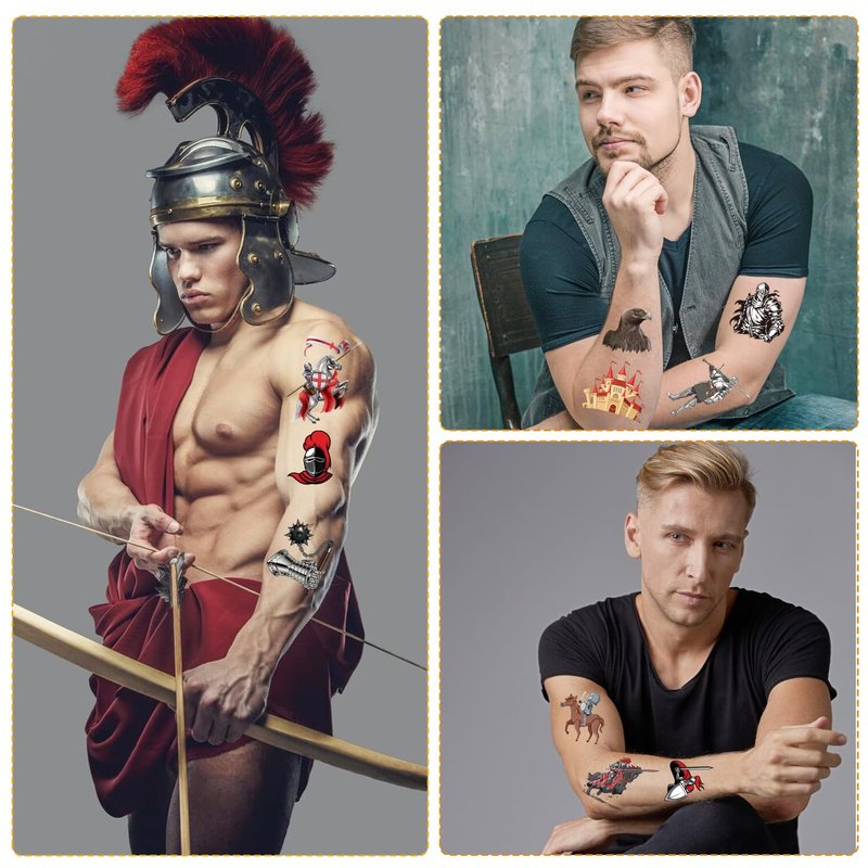 Yoyuspy Medieval Knight Temporary Tattoos Stickers - 200+ Medieval Party Decorations Knights Soldier Tattoo Stickers for Castle Birthday Party Supplies