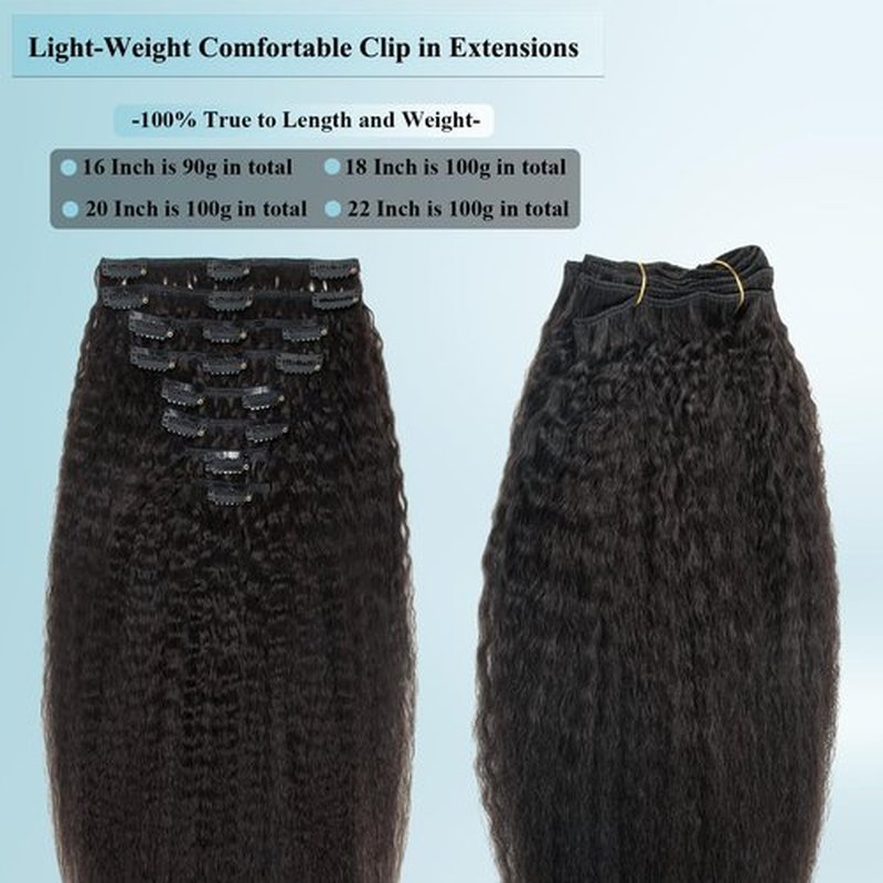 CiTake Kinky Straight Clip in Hair Extensions Real Human Hair 18 Inch 100g/8pcs Yaki Straight Clip ins for Black Women 10A Brazilian Virgin Human Hair Clip in Extensions Double Weft Natural Black