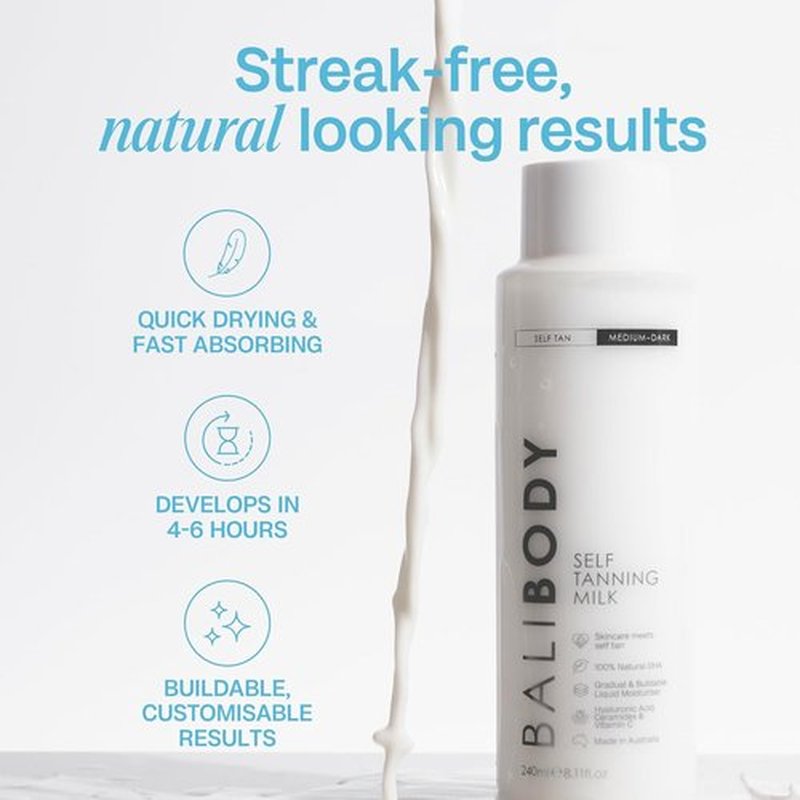 Bali Body Self Tan Milk - Buildable Gradual Tanning Lotion | Lightweight, Streak-Free Glow, 240ml