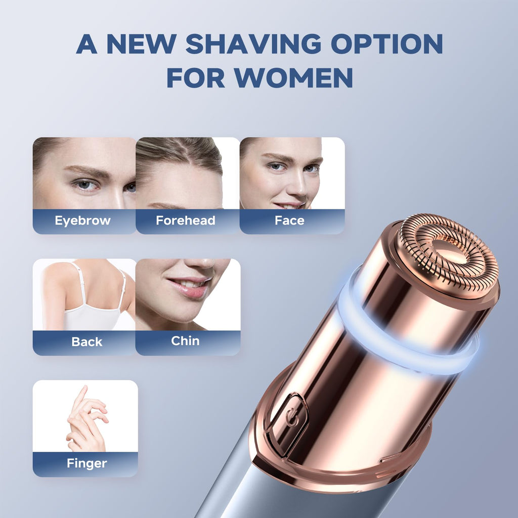 Facial Hair Removal for Women, Facial Eyebrow Trimmer, 2-in-1 Face Shaver, Painless Facial Razor for Lip, Chin, Peach Fuzz
