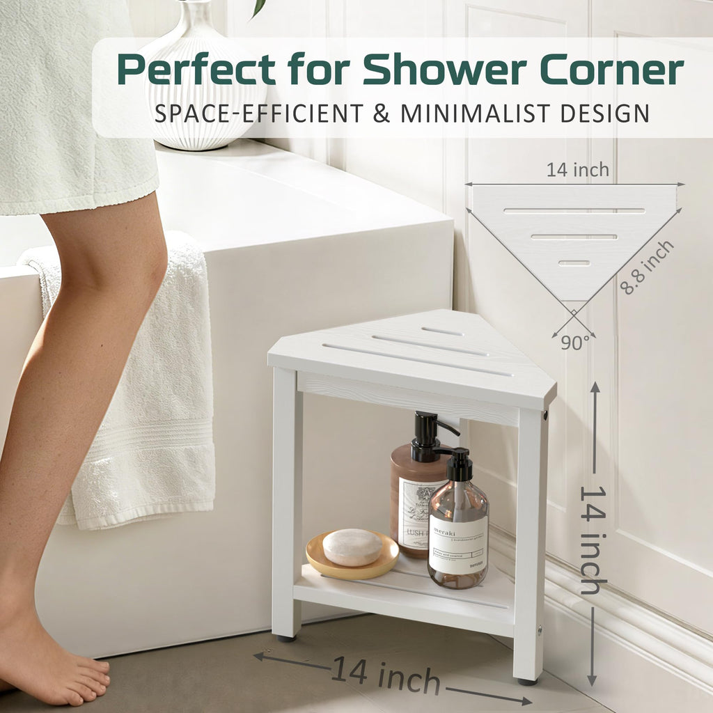 Waterproof Shower Foot Rest 14in, HDPE Small Stool for Bath Corner, White