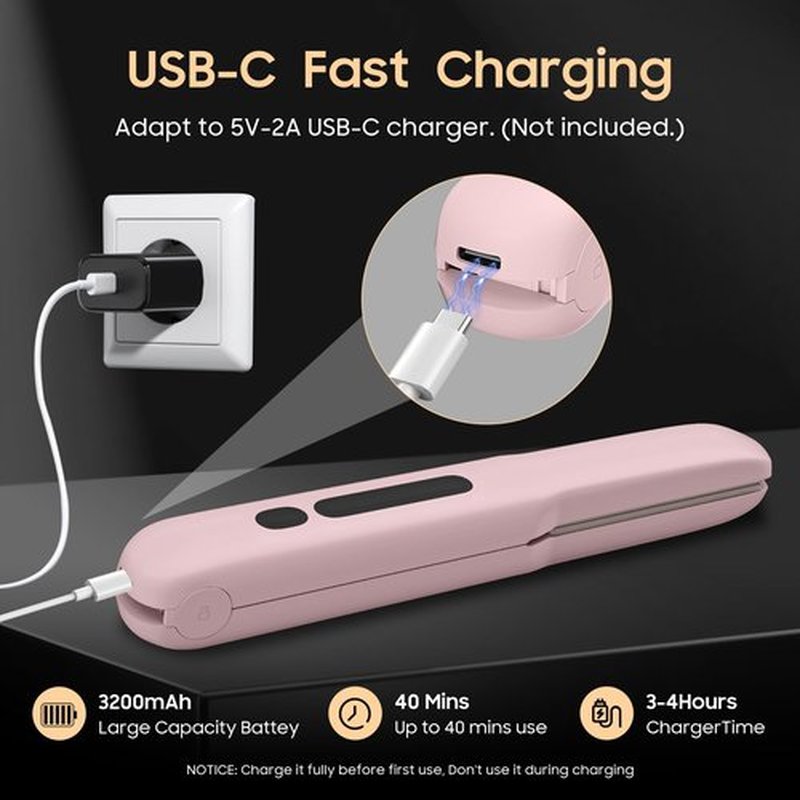Cordless Hair Straightener, Portable Flat Iron 4 Temperature Options and 20S Fast Heating, Long-Life Battery Ceramic Hair Straightener, Travel Size USB Rechargeable (Pink)