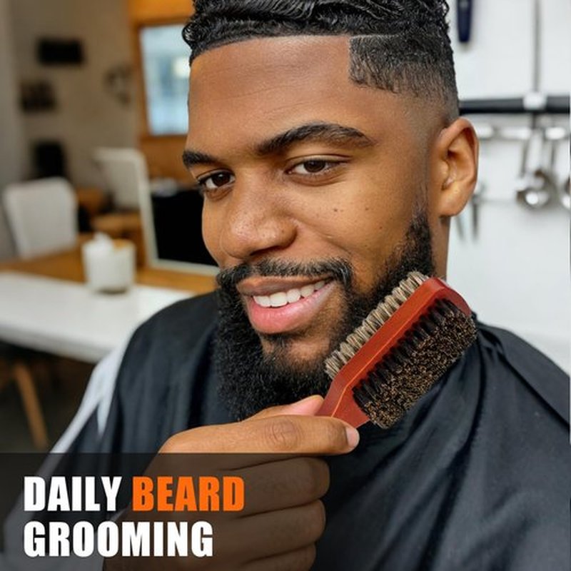 Men Wave Club Brush, 100% Natural Boar Bristle Hair Brush with 2-Sided Soft Hard Brush for Men and Barbers Thick Coarse Hair, Detangling, Smoothing