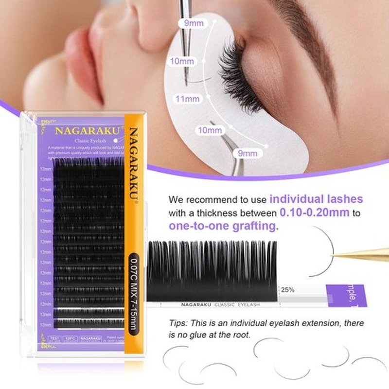 NAGARAKU Eyelash Extensions Individual Lashes Extensions Classic Lash Matte Black 16 Rows Soft Natural Matte Black Professional Beauty Salon Lash Supplies -0.07CC 15mm