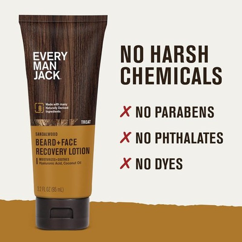 Every Man Jack Beard & Face Recovery Lotion - Moisturizes Dry Skin & Relieves Itch - Light Sandalwood Scent - 3.2oz (2 Pack)