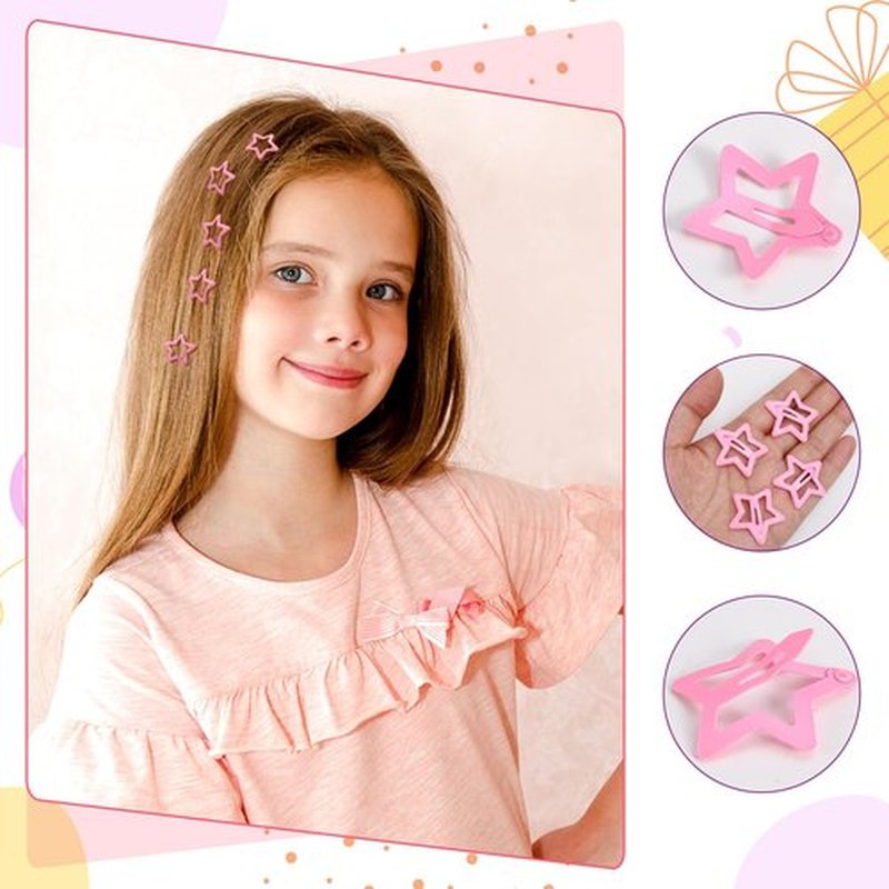 Hoemwarm 48 Pcs Y2k Hair Clips Set for Girls,Pink Kawaii Star Hair Clips 2000s Non Slip Accessories Styling Tools Retro Cross Love Pentagram Cool Hair Barrettes Kids Women