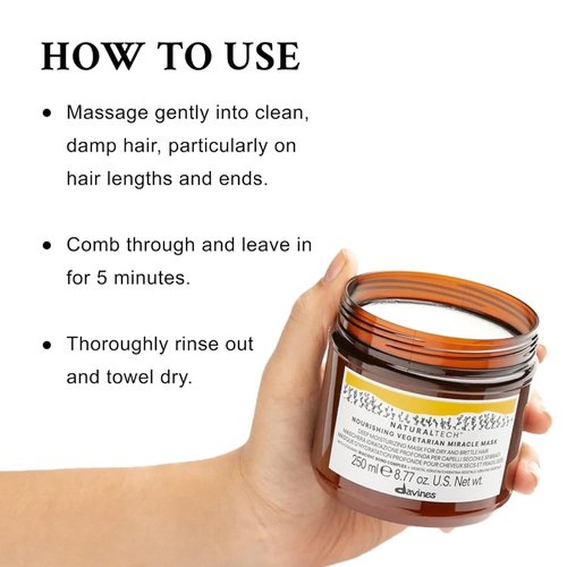 Davines Naturaltech Nourishing Miracle Mask - Hydrating & Restructuring for Dry Hair | 8.45 Fl Oz