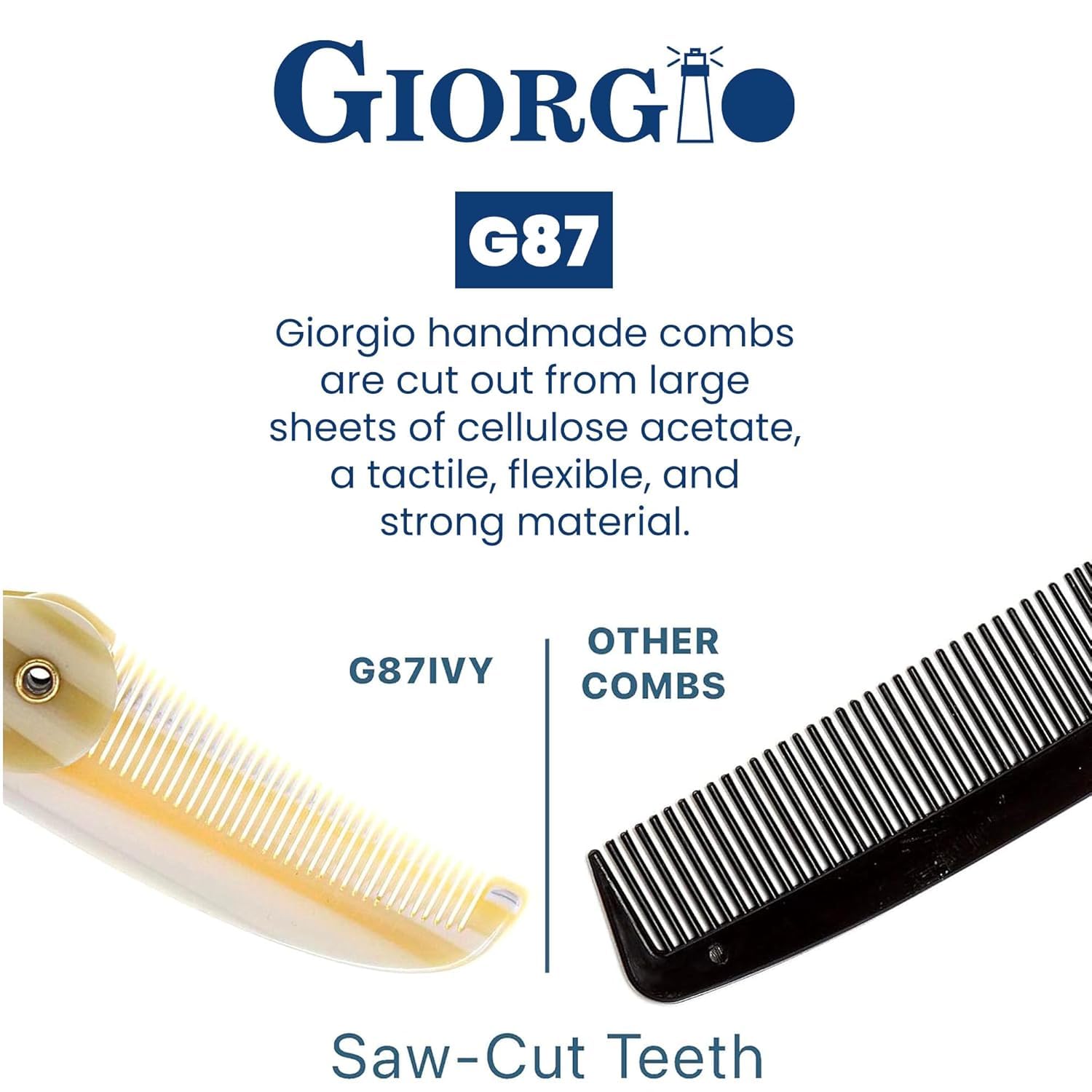 Giorgio G87 Folding Mustache and Beard Comb, Small Pocket Comb for Men Everyday Grooming and Hair Care. Handmade, Saw-cut and Hand Polished Styling Men's Folding Combs. Ivory 4.5 Inch