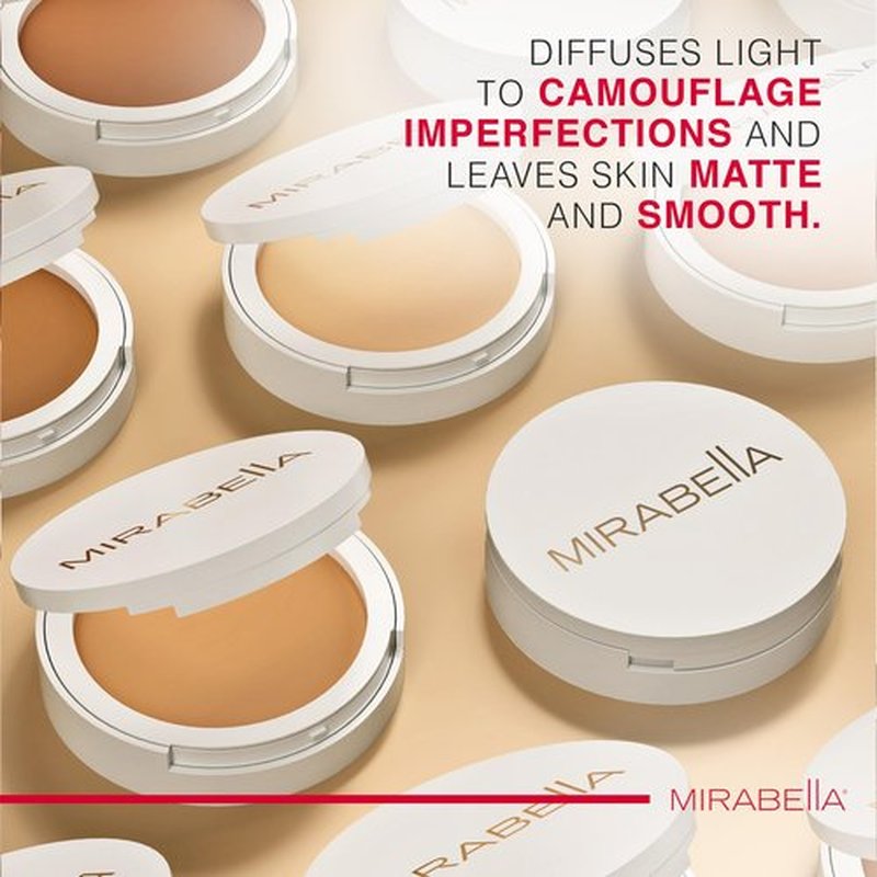 MIRABELLA - Invincible for All Pure Press Foundation, HD-Finish Pressed Powder, Buildable Mineral Pressed Powder Compact with Jojoba & Triglyceride, Age-Defying Makeup for All Skin Types, Light L7