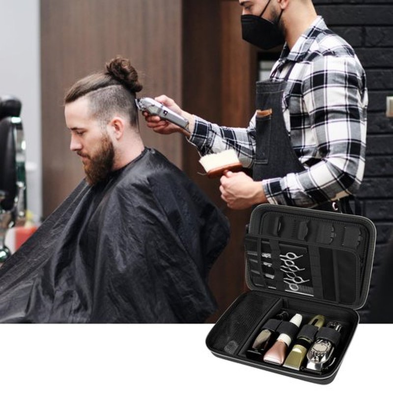 Boobowl Hard Travel Case for Hair Clippers, Hair Cutting Barber Supplies Organizer Bag, Trimmer Storage Holder for Ufree/for Wahl Men Razor Guard Grooming Kits -Box Only (Black+Silver Zipper)