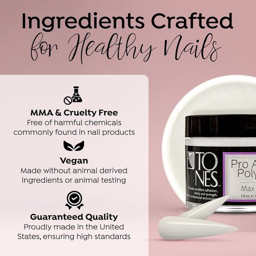 Tones Pro Acrylic Nail Powder - Max White Soft Off-White (3.5 Fl Oz) | Long-Lasting Non-Yellowing Polymer for Salon Quality Extensions & 3D Art