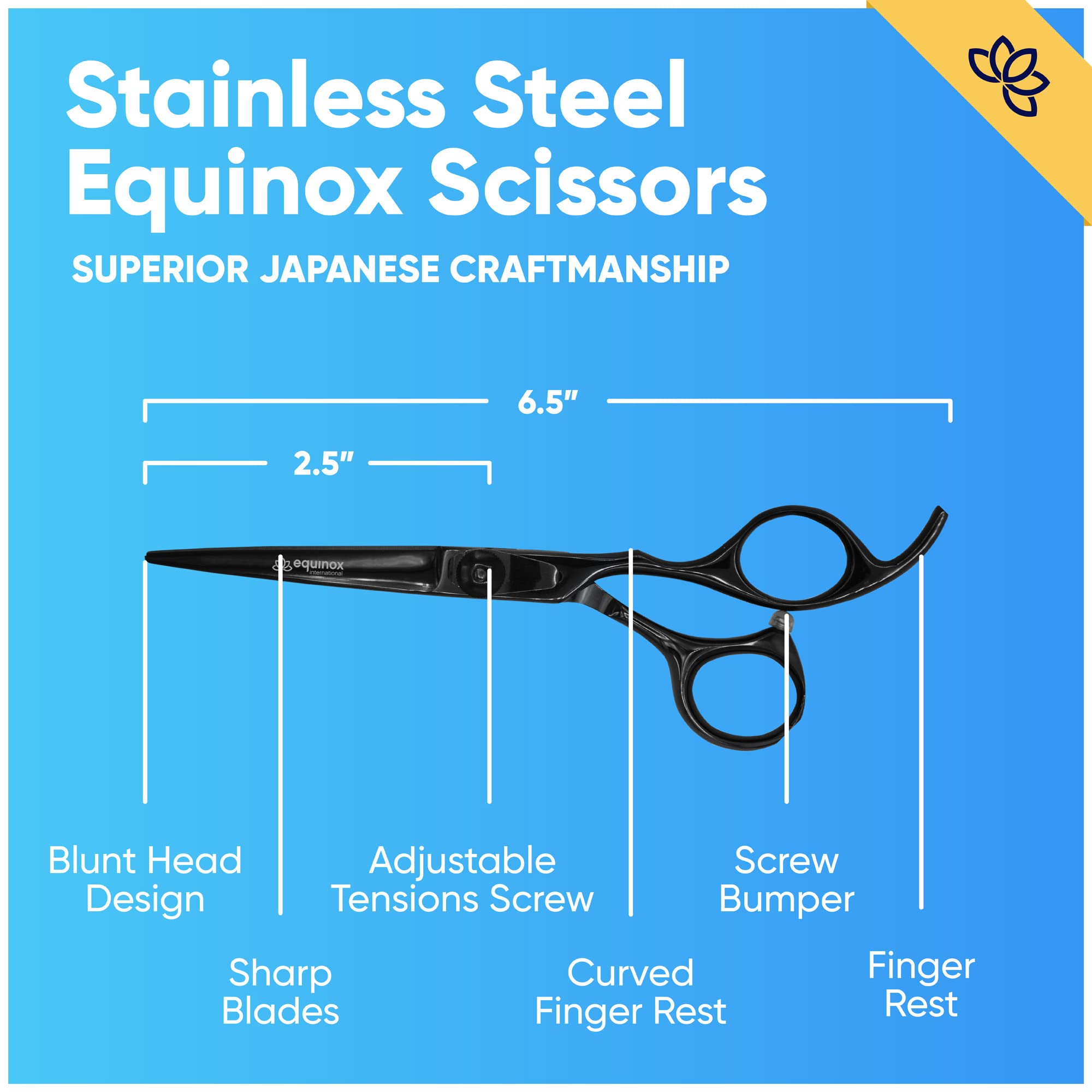 Equinox Razor Edge Series Professional Hair Scissors - 6.5 Premium Japanese Stainless Steel Hair Cutting Scissors, Hair Shears, Hair Razors for Hair Cutting, Barber Accessories & Hair Salon Supplies