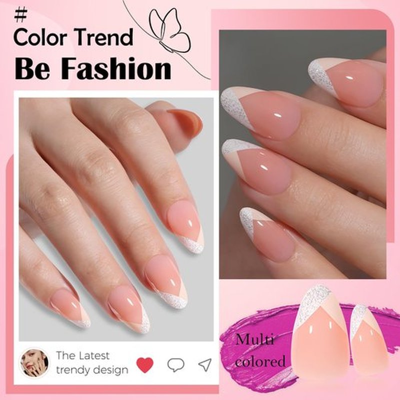 LoveHome 150pc French Tips Press on Nails Short Almond Fake Nails with Glue Tab, Nude Short Nails Press on Nail Almond Glue on Nails Geometric French Acrylic Nail Artificial Fingernail for Women