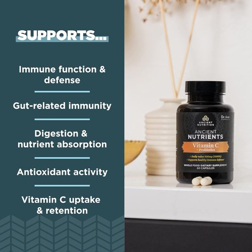 Ancient Nutrition Probiotics & Vitamin C Supplement - Supports Immune & Gut Health | 30 Servings, Non-GMO
