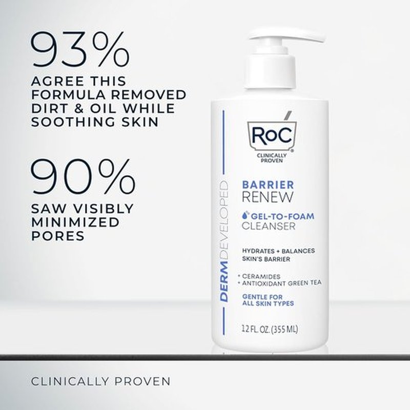 RoC Barrier Renew Gel-To-Foam Facial Cleanser - Hydrating Formula for Sensitive Skin | 12 Ounces