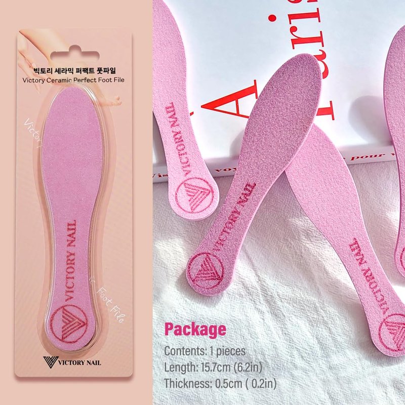 VICTORY NAIL 1PCS Medium and Rough Grit Ceramic Pink Foot File Double-Sided Callus Removal