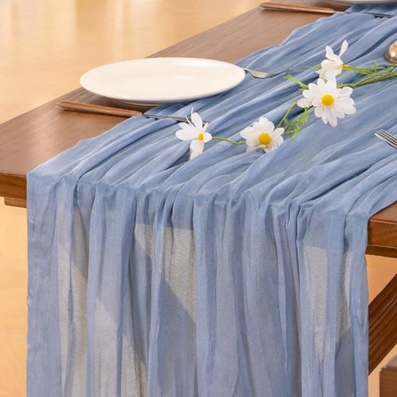 Socomi Cheesecloth Table Runner - Dusty Blue 120 Inch | 15pcs Boho Rustic Decor for Weddings & Events
