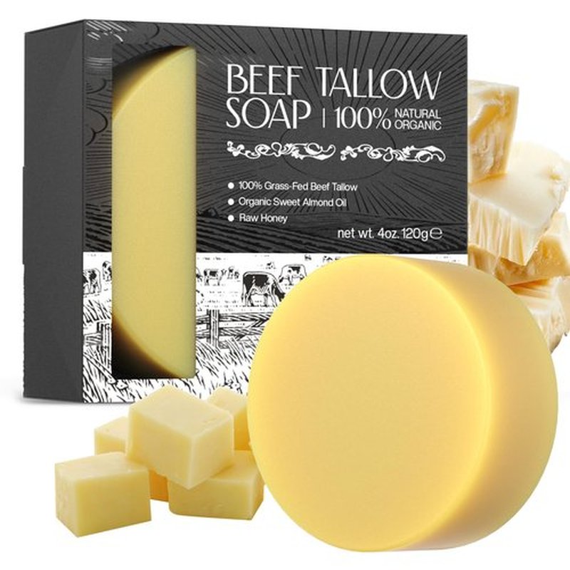 LHOPEBK Nature Tallow Soap for Moisturizing: Daily Face & Body Cleansing for Sensitive & Dry Skin — Made with Organic Grass-Fed Beef Tallow to Reduce Tightness After One Wash — 4.2 oz Bar