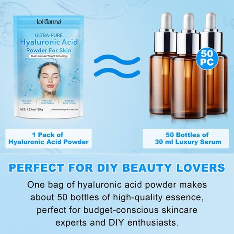 lofuanna Hyaluronic Acid Powder,Pure Hyaluronic Acid Powder for Skin,Water-Soluble DIY Facial Serum for Face Hydration & Moisture | Low Molecular Weight