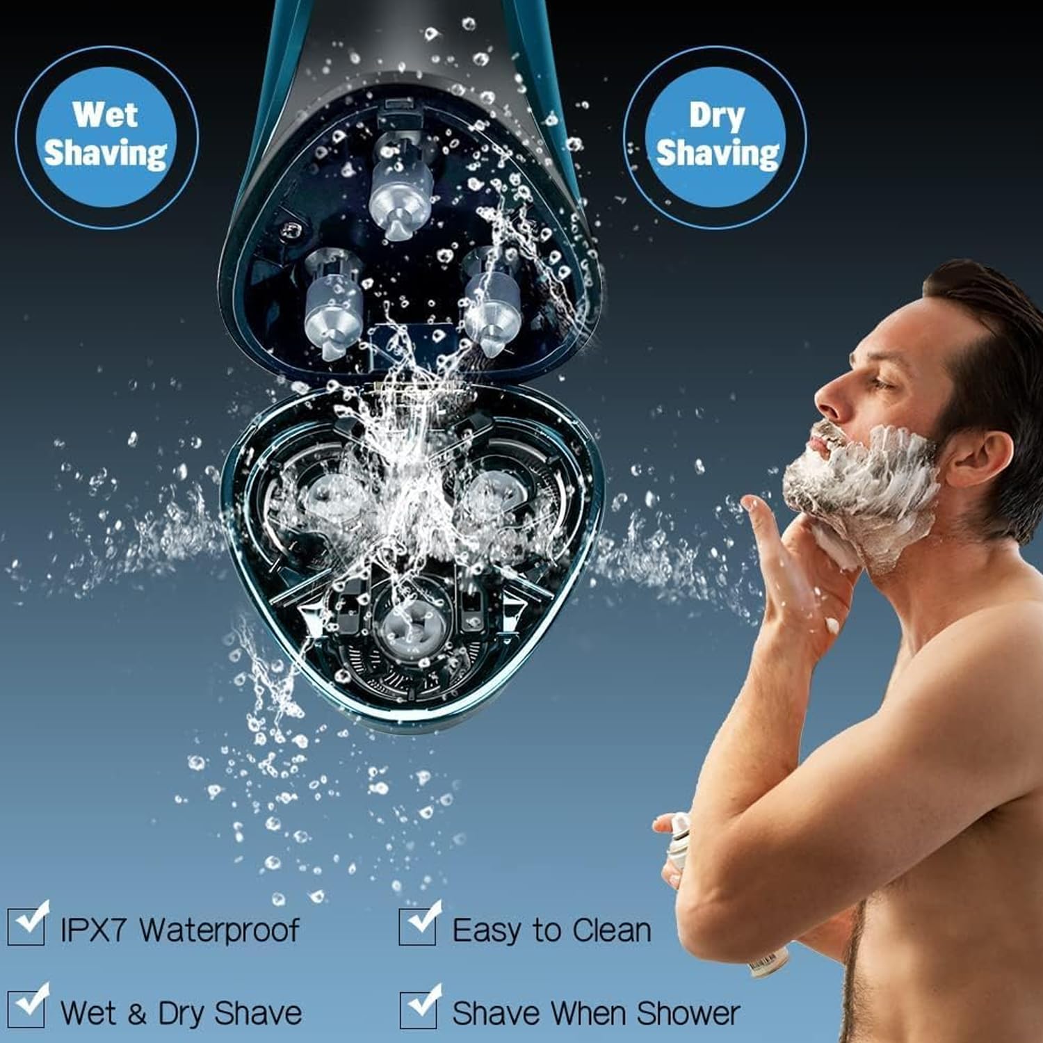 Snapbuy Electric Razor for Men, Snapbuy Electric Razor Pro of Father, 4D Floating Head Rotary Shaver, Ipx7 Waterproof Electrical Razors, Wet & Dry Fast Charging Electrical Shaver LCD Display (Gray)