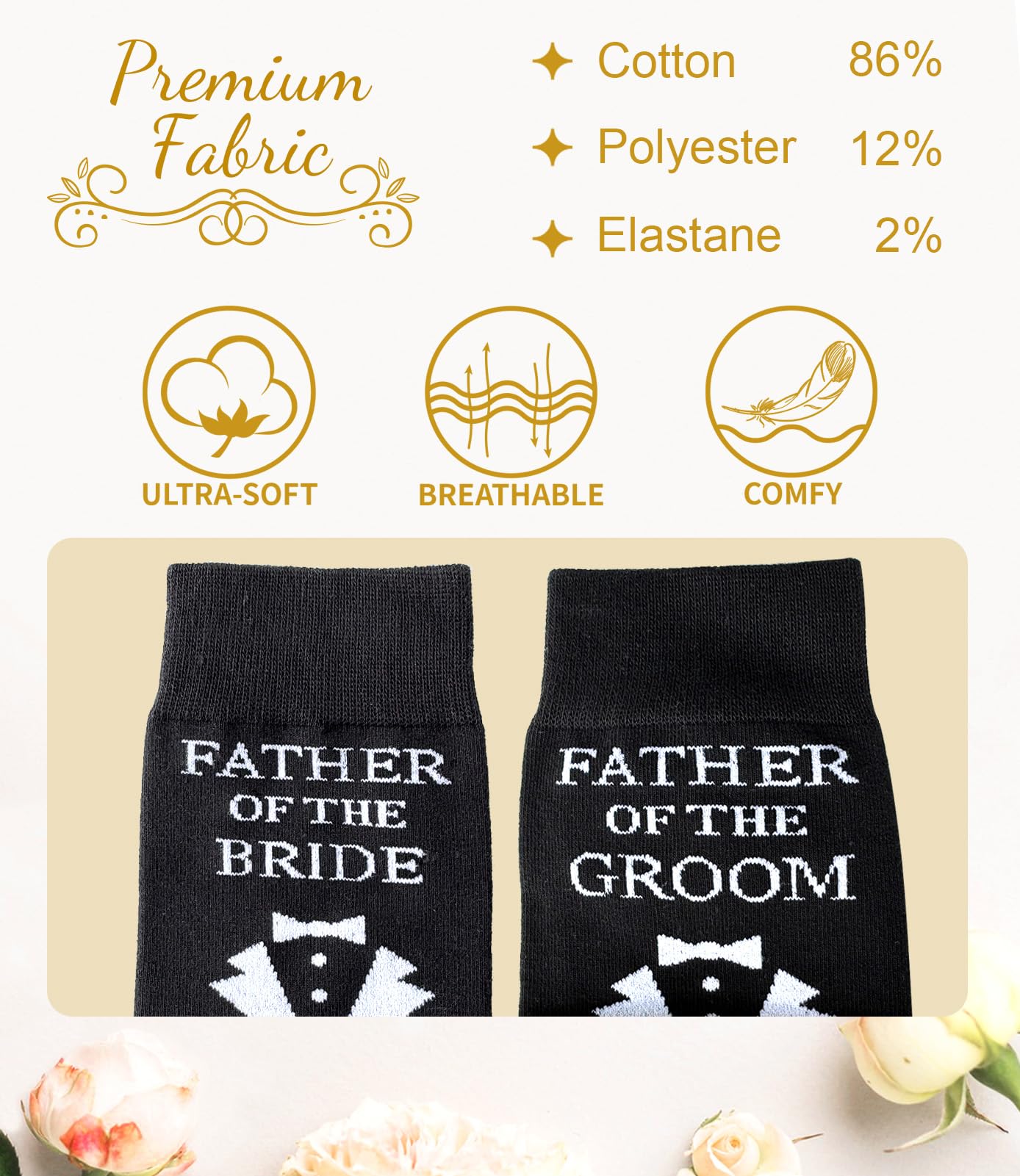 BUENWAZ Dress Socks for Father of the Bride 1 Pair Wedding Day Gift, Fun Socks for Wedding, Size Men 8-12 (Black)