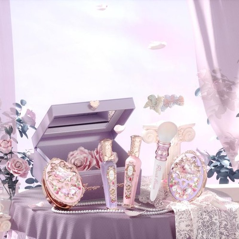 Flower Knows Violet Strawberry Rococo Gift Box Set,7-Piece Makeup Box with Mirror,Lip Gloss×2+Blush×2+Blush Brush×1+Hair Clip×1+Gift Box×1,Perfect Makeup Gift for Girls & Women