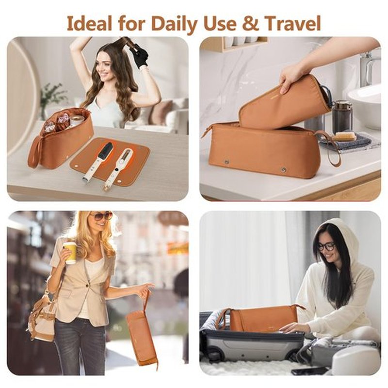 MOKURA Hot Hair Tools Travel Bag with Heat Resistant Mat Removable, Hair Accessories Organizer Case, Women Travel Essentials, Storage Pouch for Curling Iron Straightener Flat Iron Hair Dryer, Brown