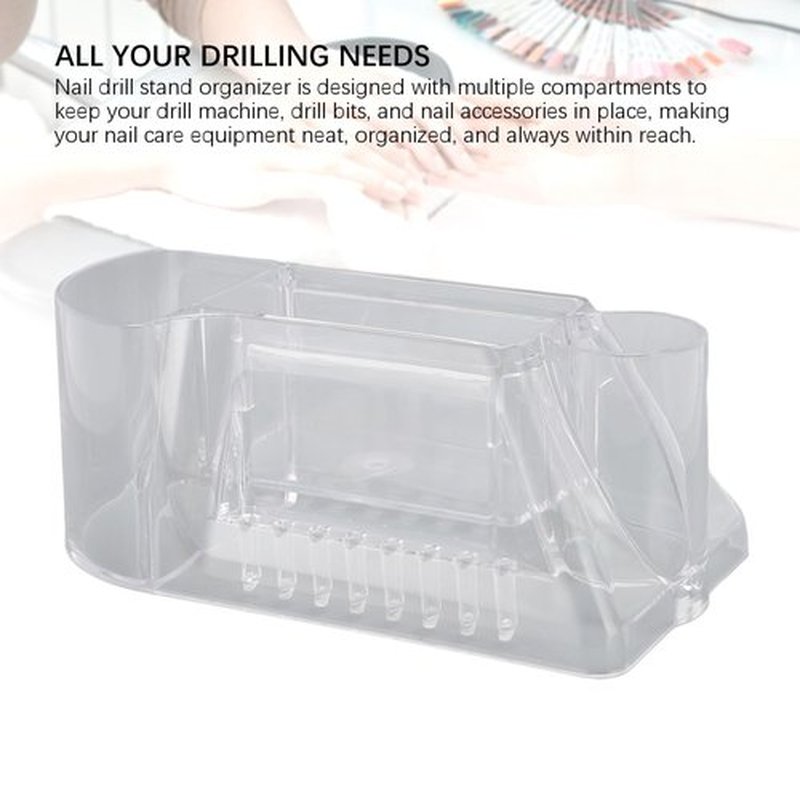 Saluaqui Nail Drill Bits Holder, Nail Drill Machine & Bits Manicure Tools Storage Box with 8 Holes, Transparent Professional Nail Drill Stand Holder Organizer, Nail Drill Tool Displayer Holder Case