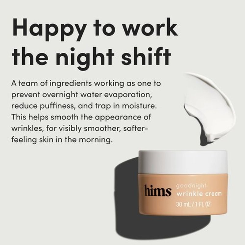 hims Goodnight Wrinkle Cream - Hyaluronic Acid & Shea Butter - Face Moisturizer for Fine Lines & Dry Skin - Deep Hydration Night Cream for Men - Non-Greasy, Paraben-Free & Vegan - 1 Fl Oz