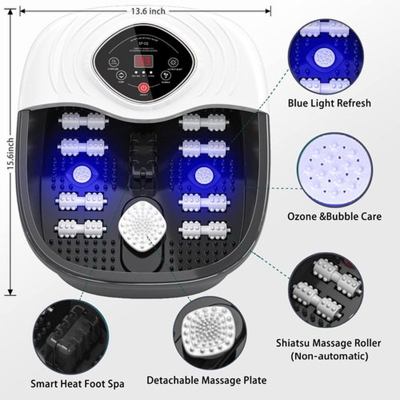 closewave Foot Spa Bath Massager with Heat, UV & Ozone Bubbles,Shiatsu Rollers Epsom Salt Temperature Control, Relieves Stress and Feet Pain - Home Pedicure Soaking Tub Gift for Women/Men, Mom/Dad