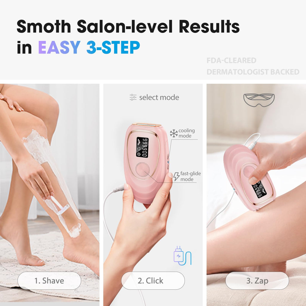 Oreeth Laser Hair Removal Device for Women & Men, At-Home IPL Hair Removal Laser with 45°F Ice-Cooling for Painless & Long-Lasting Results, Permanent Hair Removal for Full Body, Light Pink
