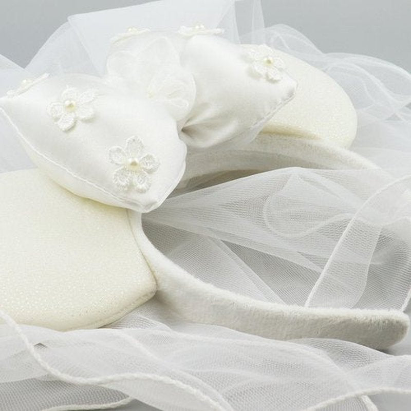 LIHELEI Bridal Veil Mouse Ear Headband, Minnie Headband for Honeymoon Wedding, Bachelorette Party Headpiece for Women Girls-White