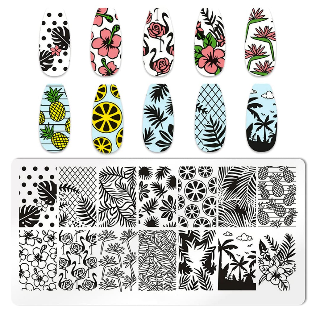 XEAOHESY 6pcs Seaside Scenery Nail Stamping Plate Nail Stamping Kit for Nails Summer Beach Coconut Trees Sunset Waves Sea Animals Image Plates Nail Stamper Kit