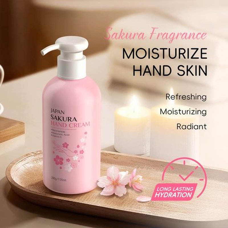 LAIKME Hand Cream for Dry Cracked Hands - Sakura Moisturizing Hands Lotion for Women Teengirls Holiday Gifts - Instant Hydration Long Lasting Hand Moisturizer for All Skin Non-Greasy, 7.05 Oz / 200g